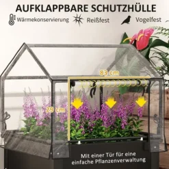 Højbedsplantekasse med overdækning 60x60x120 cm, metal med dræning – vejrbestandigt urte-/grøntsagsbed, sort
