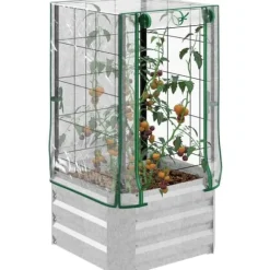Højbedssæt 53x53x90 cm med plastovertræk & espalier – plantekasse til have/balkon