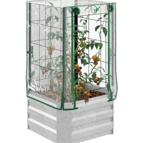 Højbedssæt 53x53x90 cm med plastovertræk & espalier – plantekasse til have/balkon