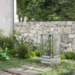 Højbedssæt 53x53x90 cm med plastovertræk & espalier – plantekasse til have/balkon