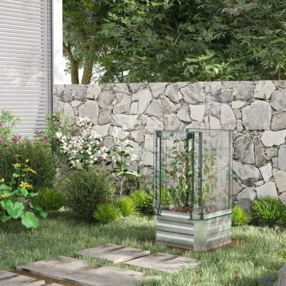 Højbedssæt 53x53x90 cm med plastovertræk & espalier – plantekasse til have/balkon