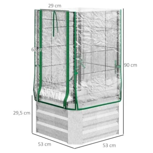 Højbedssæt 53x53x90 cm med plastovertræk & espalier – plantekasse til have/balkon