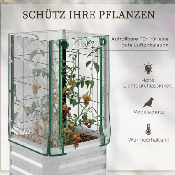 Højbedssæt 53x53x90 cm med plastovertræk & espalier – plantekasse til have/balkon