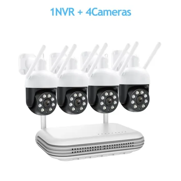 Hjemmesikkerhedskamera, PTZ trådløst overvågningskamera, 4MP HD opløsning, intelligent detektion, 8CH NVR 4 kamera