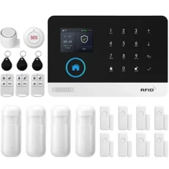 Hjemmesikkerhedssystem, trådløs betjening, smart home integration,EU Stik, 4G WiFi Kit E