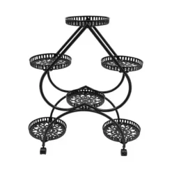 Hjerteformet blomsterstander - Planteholder med 6 bakker - Jern - 4 hjul - 7,5 kg pr. bakke - Bakker Ø25×3,5 cm - Inde/ude - Sort