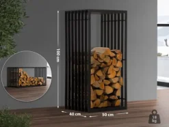 Håndlavet KaminhoodTrek - Firewood Storage - Holdbart metal, stilfuld sort finish | Størrelse: 40x50x100 cm
