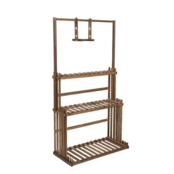 Hængende Planteholder, 3-Niveau Design, 20kg Kapacitet,Træ