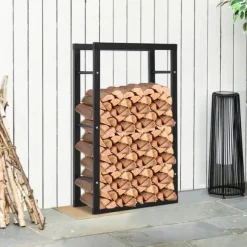 HOMCOM Brændestativ - Sort Metal, L60 x B25 x H100 cm, op til 100 kg