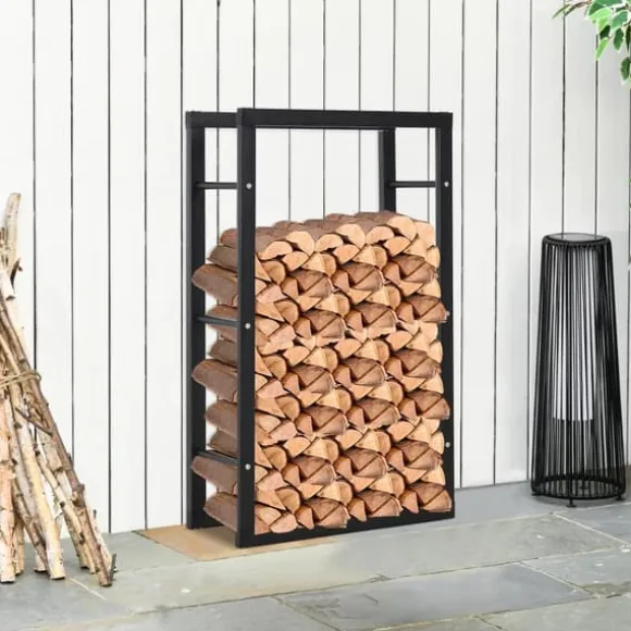 HOMCOM Brændestativ - Sort Metal, L60 x B25 x H100 cm, op til 100 kg