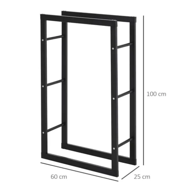 HOMCOM Brændestativ - Sort Metal, L60 x B25 x H100 cm, op til 100 kg