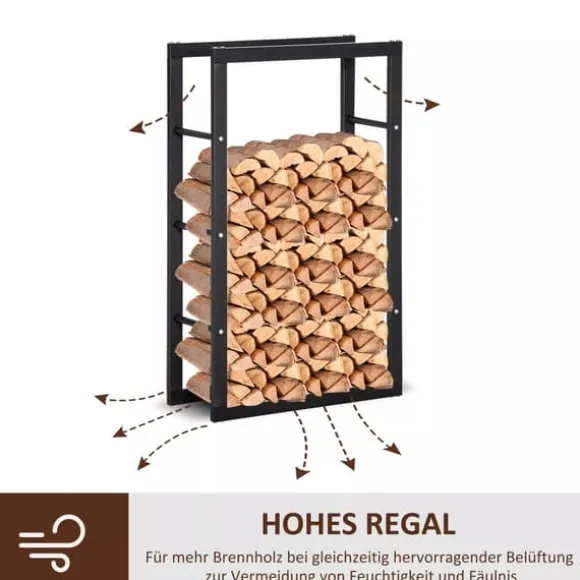 HOMCOM Brændestativ - Sort Metal, L60 x B25 x H100 cm, op til 100 kg