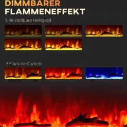 HOMCOM Elektrisk vægpejs 1800W med LED flammeeffekt, 3 flamme farver, 5 lysstyrker, sort, hærdet glas