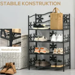 HOMCOM Plantestativ i Metal, 4 Etager, Sort, 59,5x30x92cm