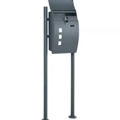 HOMCOM Postkasse med Stativ og Avisrum, Galvaniseret Stål, Antracit (44x15x114cm)