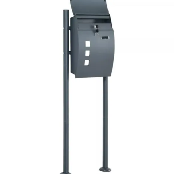 HOMCOM Postkasse med Stativ og Avisrum, Galvaniseret Stål, Antracit (44x15x114cm)