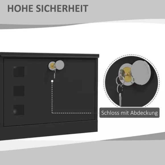 HOMCOM Postkasse Sort Metal M. Aviskasse Vindue 36,5x11,5x29cm