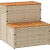 Hot Tub Trin i Polyrattan og Akacietræ - Sikker Ind- og Udstigning | Farve: Beige | Størrelse: 50x50x50,5 cm