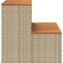 Hot Tub Trin i Polyrattan og Akacietræ - Sikker Ind- og Udstigning | Farve: Beige | Størrelse: 50x50x50,5 cm