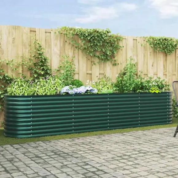 Hævet havebed i stål - Moderne plantekasse til udendørs brug | Størrelse: 400x80x81 cm | Farve: Grøn