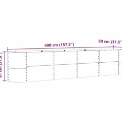 Hævet havebed i stål - Moderne plantekasse til udendørs brug | Størrelse: 400x80x81 cm | Farve: Grøn
