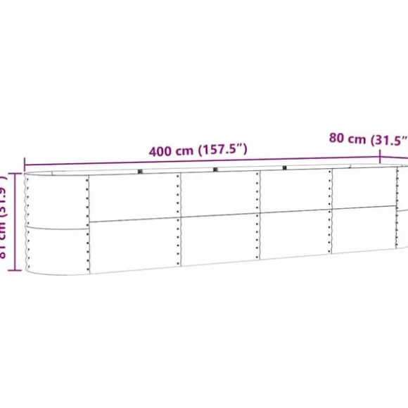 Hævet havebed i stål - Moderne plantekasse til udendørs brug | Størrelse: 400x80x81 cm | Farve: Grøn
