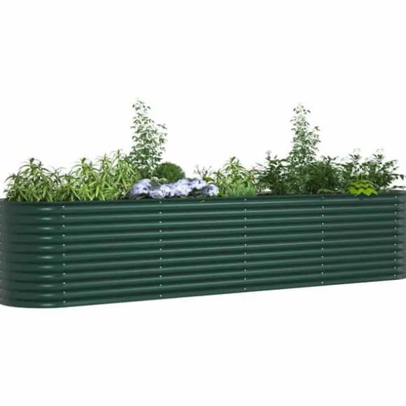 Hævet havebed i stål - Moderne plantekasse til udendørs brug | Størrelse: 400x80x81 cm | Farve: Grøn