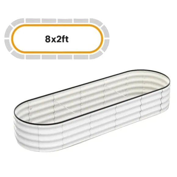 Hævet Havebed, Oval Galvaniseret Metal Konstruktion, Alsidige Plantemuligheder,Hvid 8x2x1 FT