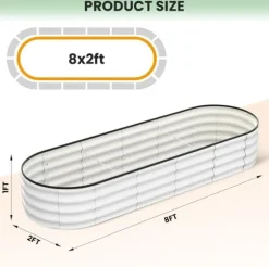 Hævet Havebed, Oval Galvaniseret Metal Konstruktion, Alsidige Plantemuligheder,Hvid 8x2x1 FT