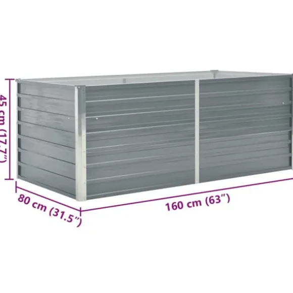 Hævet havekasse i galvaniseret stål 160x80x45 cm | Farve: Grå