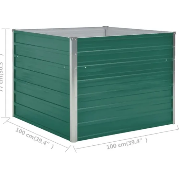 Hævet havekasse i galvaniseret stål - Holdbar og stabil | Farve: Grøn | Størrelse: 100x100x77 cm