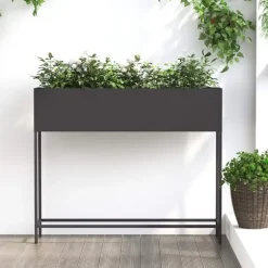 Hævet haveplantekasse i stål - Rektangulær design | Størrelse: 100x26x82 cm | Farve: Sort