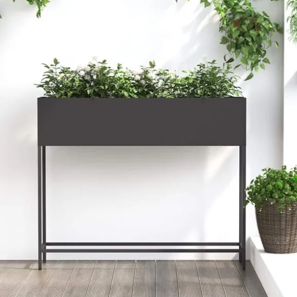 Hævet haveplantekasse i stål - Rektangulær design | Størrelse: 100x26x82 cm | Farve: Sort