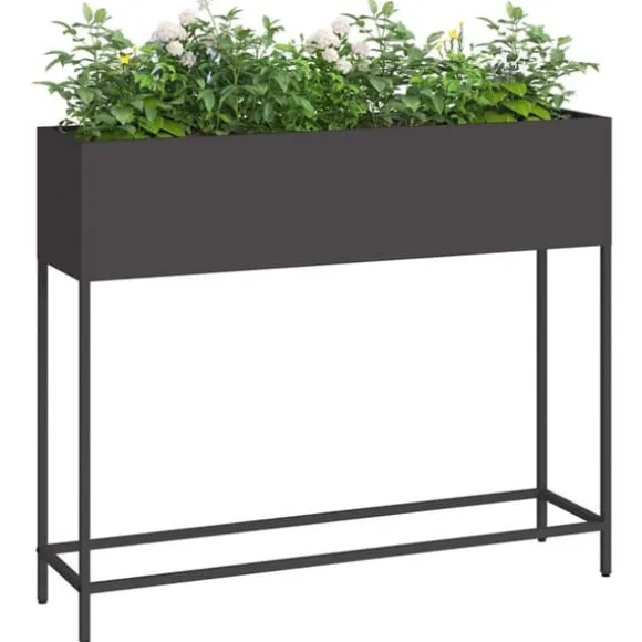 Hævet haveplantekasse i stål - Rektangulær design | Størrelse: 100x26x82 cm | Farve: Sort