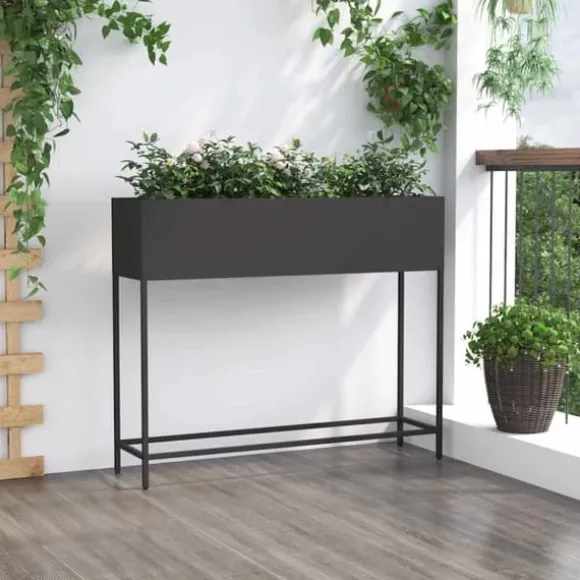 Hævet haveplantekasse i stål - Rektangulær design | Størrelse: 100x26x82 cm | Farve: Sort