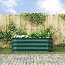 Hævet højbede i stål - Plantekasse til have | Størrelse: 240x80x81 cm | Farve: Grøn