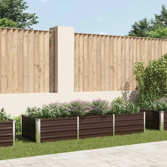 Hævet plantekasse i galvaniseret stål - Tilhaven | Størrelse: 240x80x45 cm | Farve: Brun