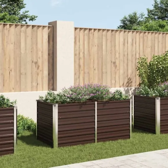 Hævet plantekasse i galvaniseret stål - Stilfuld til altan eller terrasse | Størrelse: 160x80x77 cm | Farve: Brun