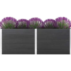 Hævet plantekasse i træ-plastkomposit - Blomsterbed | Farve: Grå | Størrelse: 250x50x91 cm