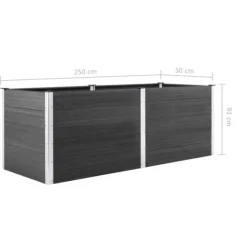 Hævet plantekasse i træ-plastkomposit - Blomsterbed | Farve: Grå | Størrelse: 250x50x91 cm