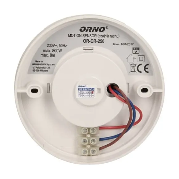 Hvid overflademonteret bevægelsessensor 800W 360° IP20 Orno OR-CR-250