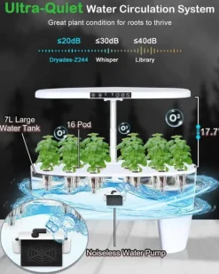 Hydroponics 16 kapsler vækstsystem sæt urtehave med LED-lys vækstpotte indendørs havepotte til hjemmekontor