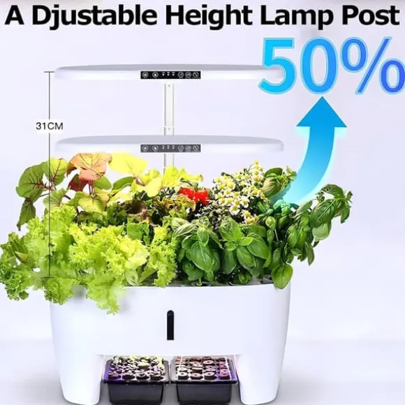 Hydroponics 16 kapsler vækstsystem sæt urtehave med LED-lys vækstpotte indendørs havepotte til hjemmekontor
