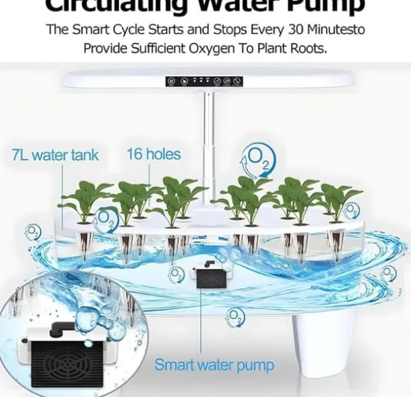 Hydroponics 16 kapsler vækstsystem sæt urtehave med LED-lys vækstpotte indendørs havepotte til hjemmekontor