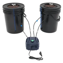 Hydroponisk DWC dyrkningssystem - Komplet sæt - 2×18,9 L spande - Luftpumpe 4×4 L/min - 220V 50Hz EU-stik - PP-plast - Sort