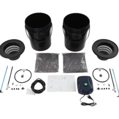 Hydroponisk DWC dyrkningssystem - Komplet sæt - 2×18,9 L spande - Luftpumpe 4×4 L/min - 220V 50Hz EU-stik - PP-plast - Sort