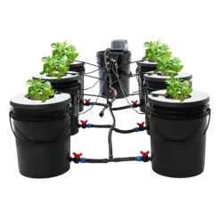 Hydroponisk dyrkning - DWC system - 7 spande - 20 L pr. spand - EU-stik 220–240 V 9 W - 30×38 cm - Sort