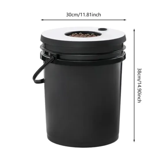 Hydroponisk dyrkning - DWC system - 7 spande - 20 L pr. spand - EU-stik 220–240 V 9 W - 30×38 cm - Sort