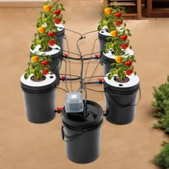 Hydroponisk dyrkning - DWC system - 7 spande - 20 L pr. spand - EU-stik 220–240 V 9 W - 30×38 cm - Sort
