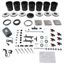 Hydroponisk dyrkning - DWC system - 7 spande - 20 L pr. spand - EU-stik 220–240 V 9 W - 30×38 cm - Sort